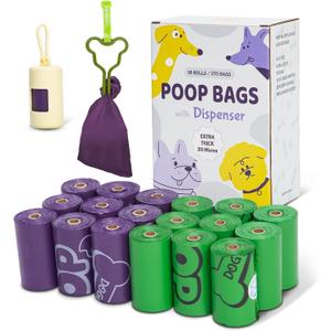 270 Count Scented Dog Poop Bags Rolls, 20 Micron Ultra Thick, Heavy Duty Tear Resistant Leak Proof for Yuck-Free Cleanup, with Dispenser & Leash Clip, 9 x 13 Inch, 3 Styles (Green & Purple) (Puppy Doodles Mix)