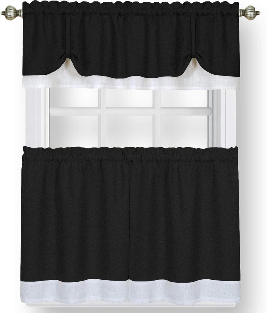 Darcy (Black/White) Tier and Valance Window Curtain Set - 58 Inch Width, 36 Inch Length - Light Filtering Drapes for Kitchen, Bedroom, Living & Dining Room by Achim Home Decor (0.1"W x 36"L (Pack of 1))