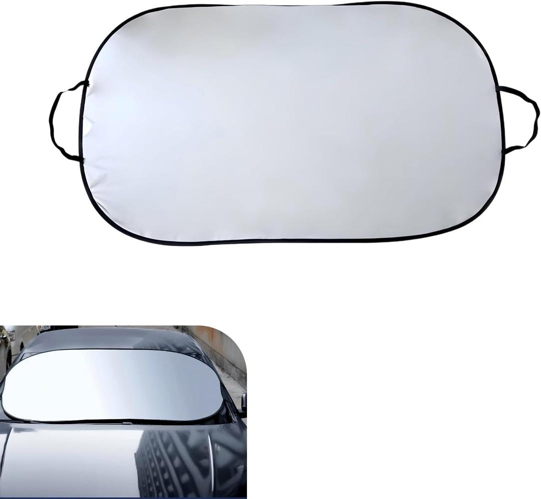 Car Windshield Sun Shade, Sunproof Scratch-resistant Exterior Windshield Protector, Foldable Car Front Window Covers with Safety Strap, Universal for Most Vehicles (Silver)