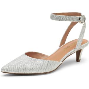 DREAM PAIRS Kitten Heels for Women Low Heel Dress Shoes Wedding Dress Closed Toe Pump Shoes Luna, Size 6.5, Silver/ Glitter, DPU215