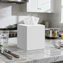 2 Pack Tissue Box Cover, Square Plastic Tissue Holder Non-Slip Base, White