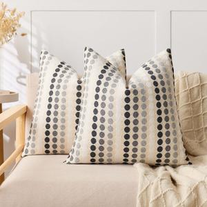 KINDREX Boho Throw Pillow Covers 20x20 Set of 2, Geometric Polka Dots Decorative Pillowcases for Couch, Sofa, Bed & Living Room,Gray White Neutral Textured Accent Home Decor