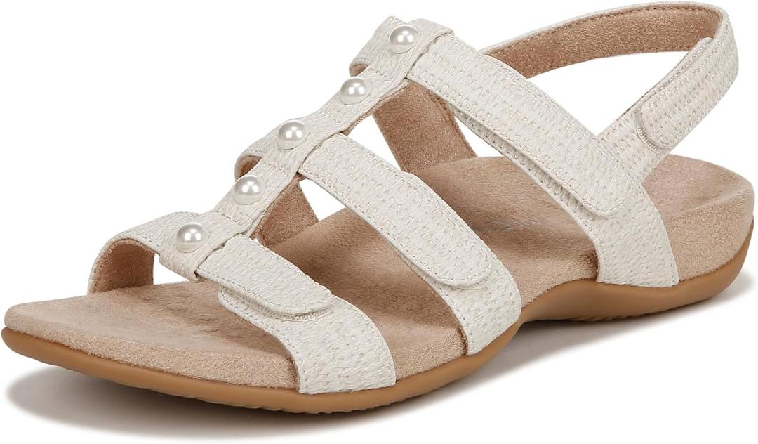 Vionic womens Amber Pearl Ankle Straps (9, Cream White Faux Leather)