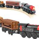 Motorized Train for Wooden Track, 3Pcs Train Toy Set for 3 4 5+Years Old Boy Girl Toddlers, Battery Powered Train Compatible with Thomas & Friends, Brio and Chuggington