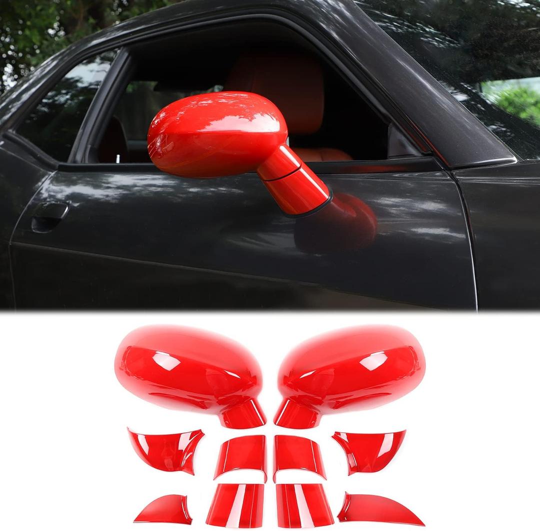 Voodonala for Challenger Rearview Mirror Cover Side Mirror Trim Shell Cover Decoration Trim for 2009-2024+Dodge Challenger Exterior Accessories ASB Red, 11pcs