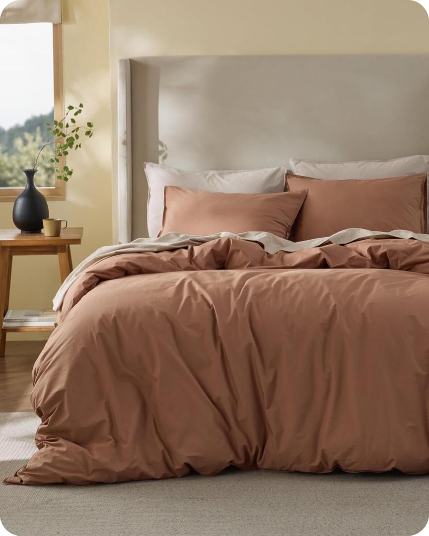 Bedsure Cotton Duvet Cover Queen - Luxury Slub Weave 100% Cotton Duvet Cover Set, PureWoven Bedding Set with a Linen Like Textured, Easy Change, Mocha Mousse, 90" x 90"