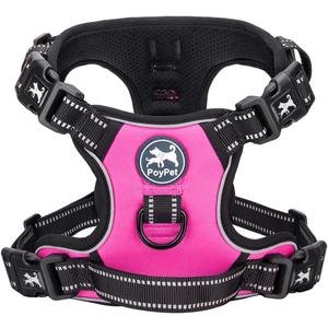 PoyPet 2019 Upgraded No Pull Dog Harness with 4 Snap Buckles, Reflective with Front & Back 2 Leash Hooks and an Easy Control Handle [NO Need Go Over Dogs Head] (Pink,S)