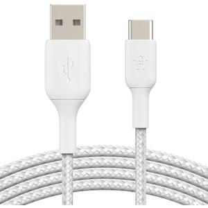 Belkin USB A to USB C Cable, 6.6ft, 15W - Type C Charger, iPhone Charger Cord, Soft, Braided, Flexible for iPhone 16 & 15, Galaxy S25, Pixel 9, iPad Pro, Airpods Pro, Switch & More - White
