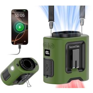 Socool 14500mAh Portable Waist Fan Clip on Belt 360 Rotation Wearable Rechargeable Personal Shirt Fan, 67H Cooling 5-Speed Battery Operated Fans with Light, Neck Fan Hanging for Outdoor Camping Travel