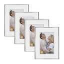 DECANIT 8x10 Picture Frame Set - Silver Metal Thin Frames for Wall or Tabletop Display of 5x7 Photos with Mat or 8x10 Without Mat - Gallery Wall Kit- 4Pack