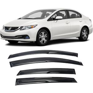Tape-On Window Visors Deflectors Rain Guards 4 Piece Set Compatible with 2012-2015 Honda Civic Sedan 94462
