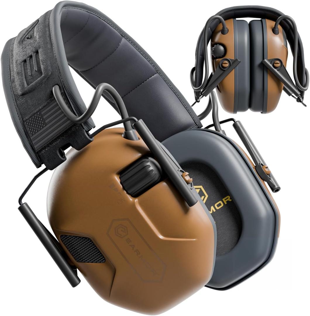 2 x M300A Ear Protection For Gun Range - Shooting Ear Muffs with Ergonomic Gel Cushions, IPX5 Waterproof Gear (Brown)