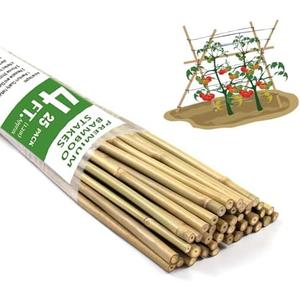 Bamboo Stakes,4FT Natural Bamboo Garden Stakes,BOVITRO 25Pcs Plant Stakes,Bamboo Sticks for Tomato,Beans,Vegetable and Climbing Plants