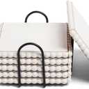 GENMOUS 6 Pack Farmhouse Wooden Bead Coasters with Metal Holder for Coffee Table Decor, Square Handmade Cup Coasters Set for Drinks Absorbent, Rustic Cute for Home Kitchen Table Dcor Gift