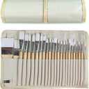 Paint Brushes Set of 24 Pieces Wooden Handles Brushes with Canvas Brush Case, Professional for Oil, Acrylic and Watercolor Painting (Large)