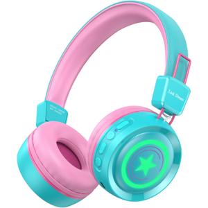 Link Dream Kids Bluetooth Headphones with Microphone for School On-Ear Headphone Toddler Children Wireless Headphone Headset with LED Lights Compatible with Cellphone/Computer/Tablet/iPad