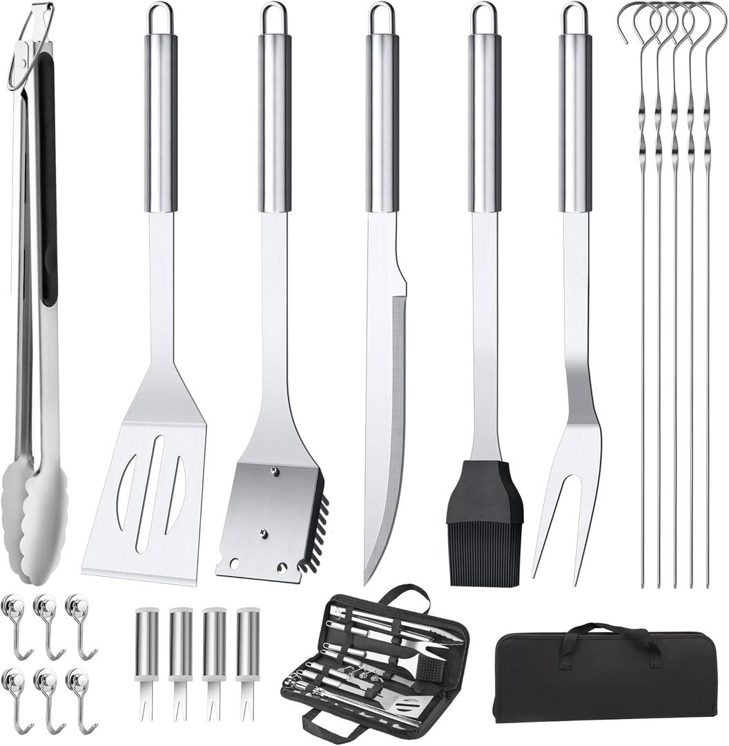 BBQ Accessories Grill Tools Set,Stainless Steel Barbecue Grill Accessories for Outdoor Grill,Barbecue Utensils Grilling Accessories Grilling Gifts for Men,Father's Day/Christmas (Sliver-22PCS)