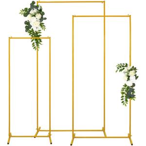 Vincidern Square Wedding Arch Backdrop Stand Set of 3 (6.6FT,5.9FT,4.9FT),Metal Arch Backdrop Stand for Birthday Party Wedding Graduation Backdrop Decorations, Gold