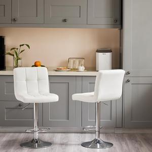 DUMOS Bar Stools Set of 2, 24-inch Counter Height Bar Stools, Upholstered Modern Kitchen Barstools with Metal Base, PU Leather Saddle Stools for Kitchen Island, Snowy White