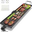 35" Electric Griddle Teppanyaki Grill, Nonstick Extra Large Cooking Plate for Pancake Barbecue, Indoor Outdoor Table Top Grill with Adjustable Temperature & Drip Tray, 2000W