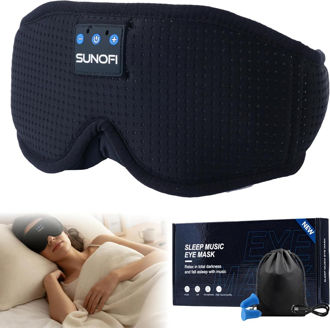 Sleep Headphones Bluetooth 5.4, 3D Sleep Mask with Ultra-Thin HD Stereo Speakers, Wireless Music Eye Mask Headphones for Side Sleepers, Travel, Relaxation (Black Silk)