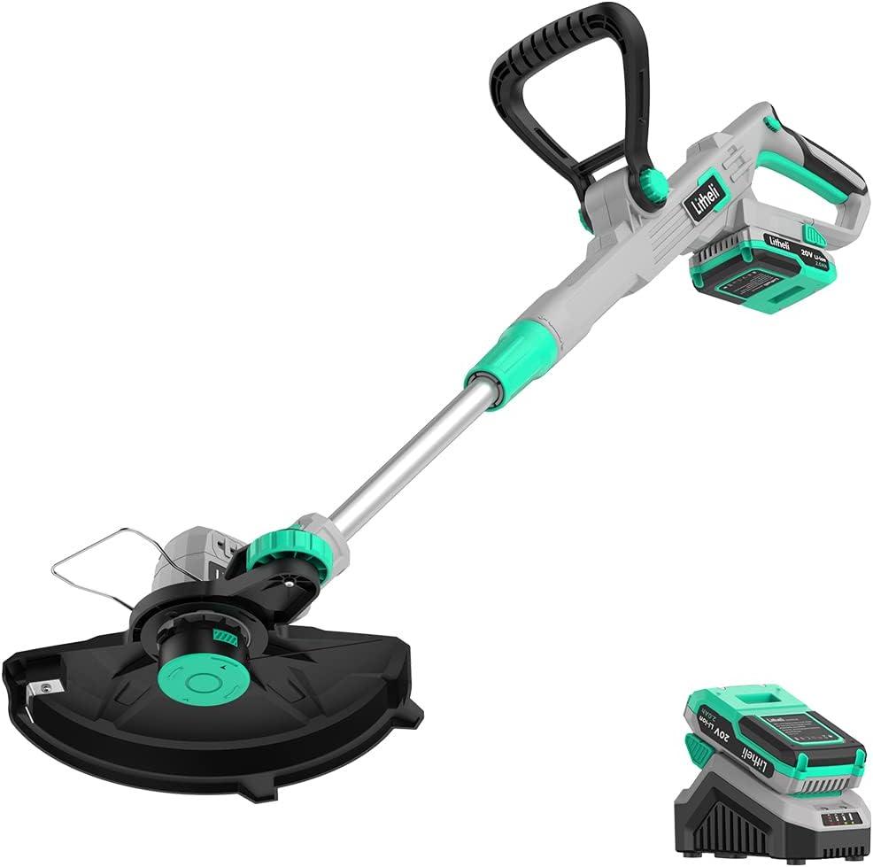 Litheli 12Inch Cordless String Trimmer/Edger, 20V Weed Wacker Eater Battery Powered Grass Trimmer with Auto-Feed for Lawn Trimming/Edging, with 2.0Ah Battery and Charger Included, 12.1" 20V Cordless