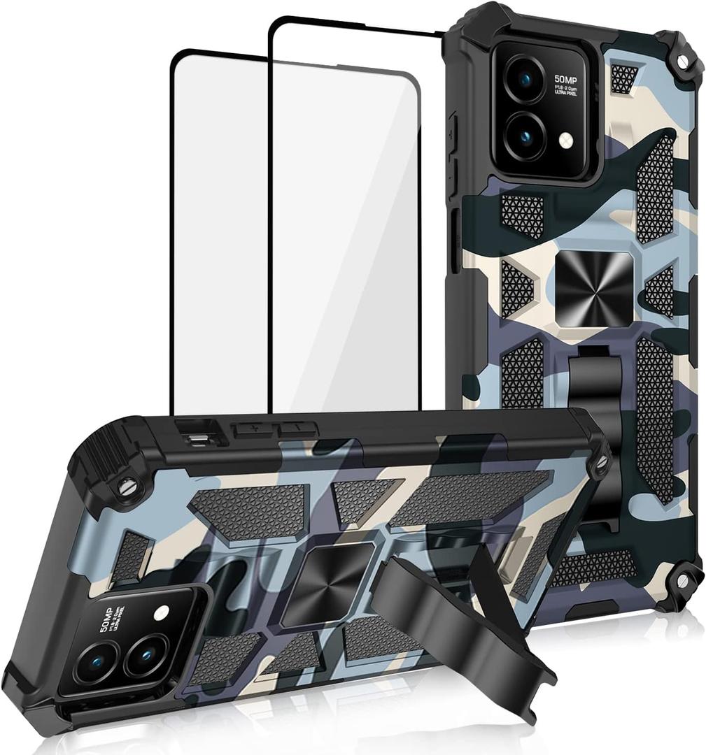 for Motorola G Stylus 5G 2023 Case, with 2 Pack Tempered Glass Screen Protector, Military Grade, Kickstand with Magnetic Car Mount, Protective Phone Case for Moto G Stylus 5G 2023 Navy Blue
