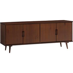 Walker Edison Genia Mid-Century Modern Solid Wood TV Stand for TVs up to 65 Inches 65 Inch Walnut