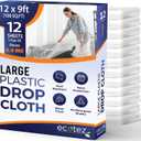 12 Pack 12 x 9 ft Extra Large Plastic Drop Cloth for Painting - Light & Durable Tarp Cover for Furniture - Plastic Clear Tarp Waterproof - Paint Floor Covering - Painters Drop Cloth Sheeting