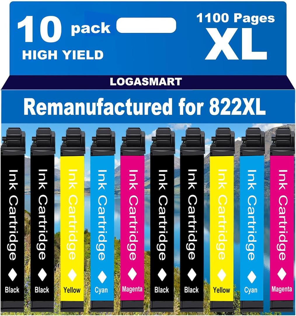 Remanufactured for 822XL Ink Cartridges Latest Upgrade for 822 XL for Workforce Pro WF-3820 WF-3823 WF-4820 WF-4830 WF-4833 WF-4834 Printer 8 Pack