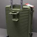 HanTrip Hard Shell 20 Inch Carry on Luggage Expandable Travel Luggage, TSA Approved Luggage with Cup Holder Charger Built in, Lightweight Small Suitcases with Wheels, Bamboo Green