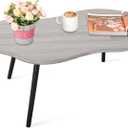 Farmhouse Coffee Table Rustic Grey Cloud Shape Coffee Tables for Small Spaces Unique Irregular Center Table with Wood Frame Decorative Furniture for Living Room, Office