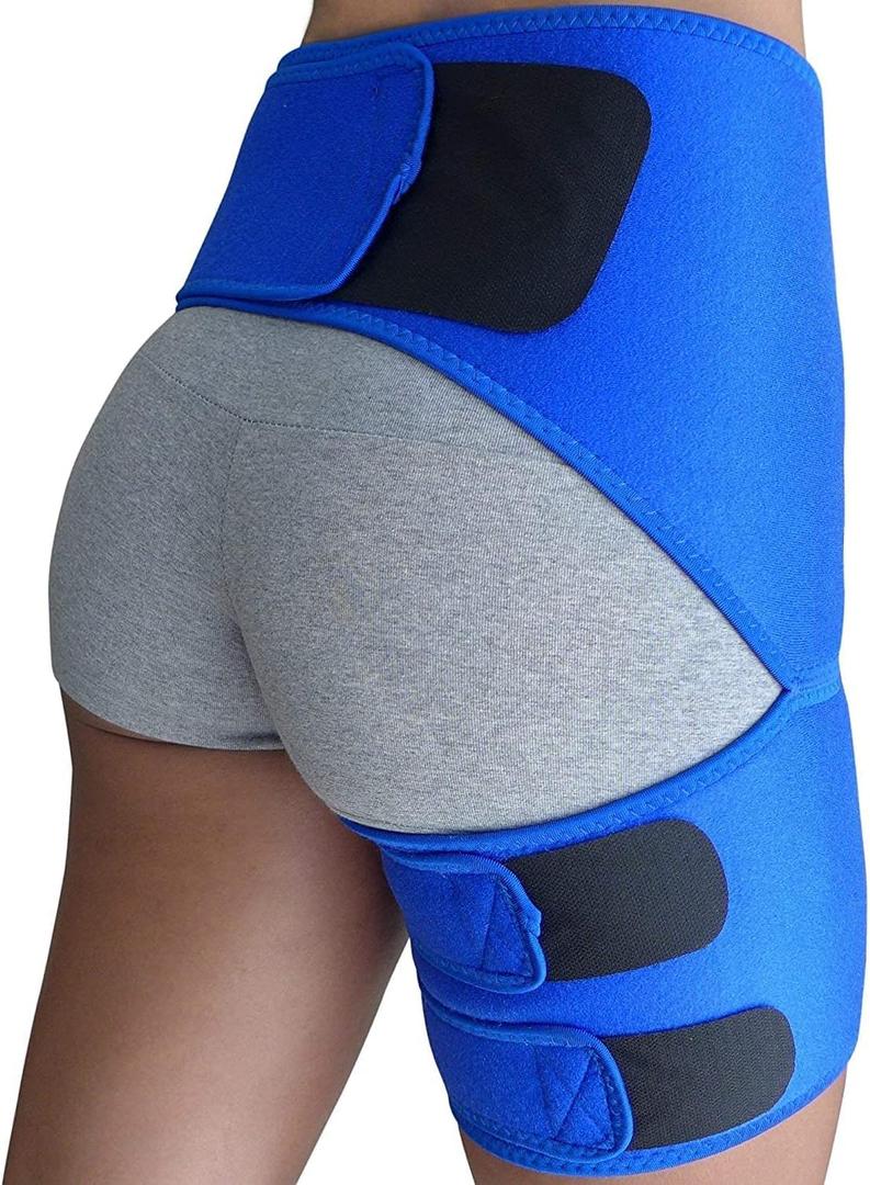 Hip Brace for Sciatica Pain Relief, Thigh Injury, Pulled Groin Muscles, Hip Fler Strain, Hamstring Pull, Sacroiliac SI Joint, Sciatic Nerve, Labral Tear - Compression Support Wrap Stabilizer for Men, Women (Blue)