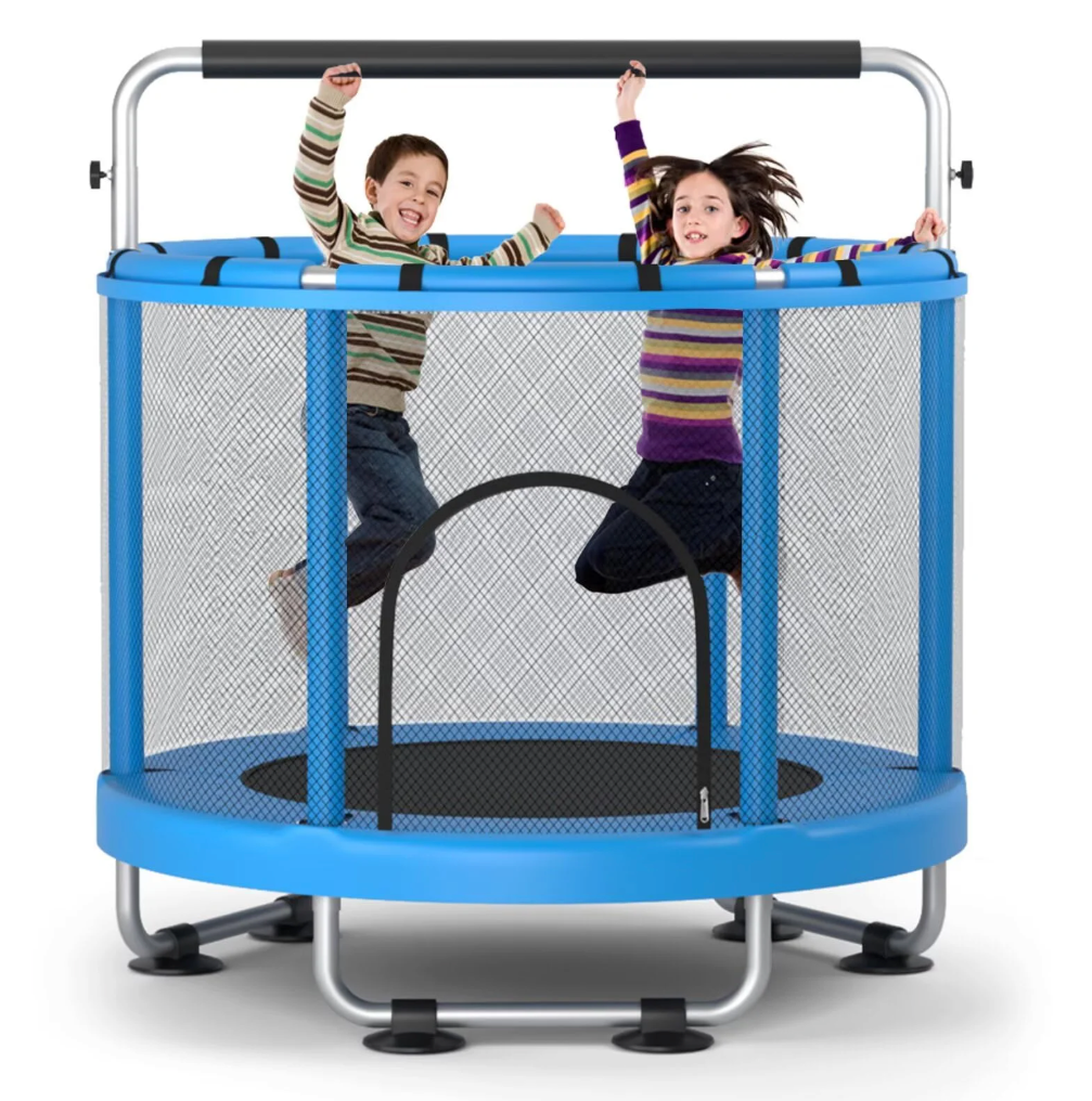 55" Trampoline for Kids with Enclosure, 440lbs Capacity Indoor & Outdoor Toddler Trampoline with Adjustable Gymnastics Bar & Toys, for Boys & Girls