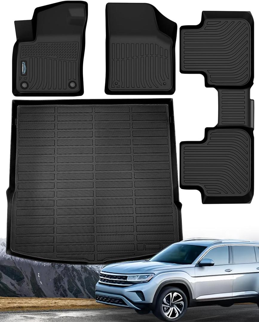 Icyhaws Floor Mats for Volkswagen VW Atlas Cross Sport 2020 2021 2022 2023 2024 2025 (5 Passenger), SE | SEL | SEL R-Line | SEL Premium R-Line, All-Weather TPE Car Floor Liner Auto Accessories