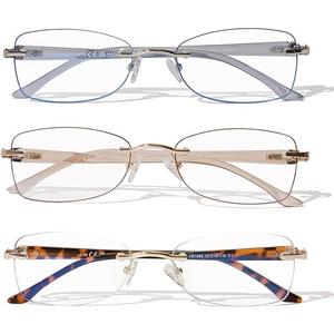 Rimless Reading Glasses for Women, Rectangle Blue Light Blocking Readers With Tinted Edge +2.50