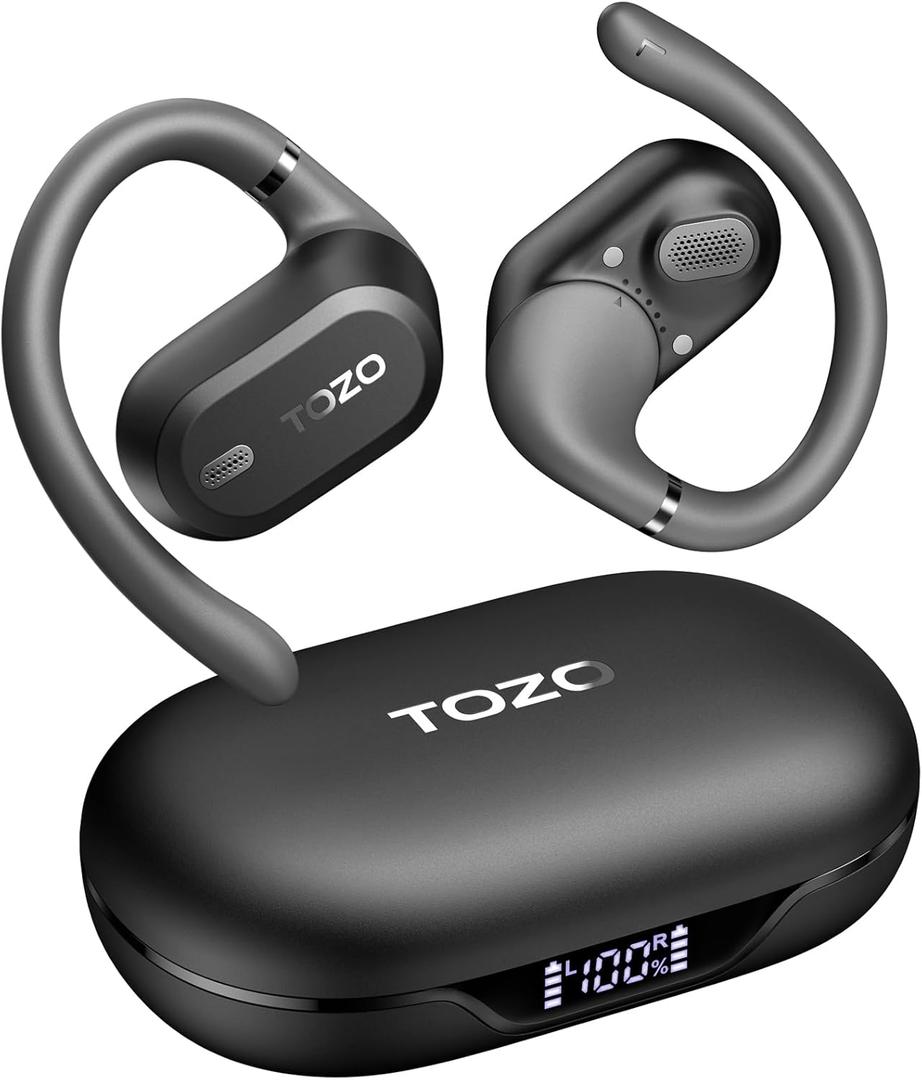 TOZO OpenWear Open Ear Headphones, Adjustable Ear Hooks, Ultra Comfort, Punchy Bass Bluetooth Headphones 5.4 with Smart Digital Display, Immersive Audio Earbuds, Stereo Bass, Fast Charging TOZO OpenWear Open Ear Headphones, Adjustable Ear Hooks, Ultra Comfort, Punchy Bass Bluetooth Headphones 5.4 with Smart Digital Display, Immersive Audio Earbuds, Stereo Bass, Fast Charging
