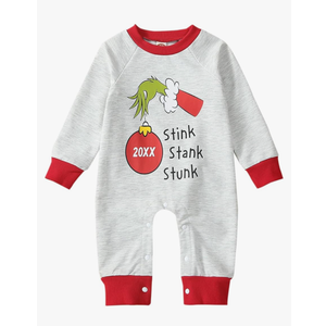 Newborn Baby Boy Girl Christmas Outfit Stink Stank Stunk Print Jumpsuit One-piece Infant Winter Xmas Clothes