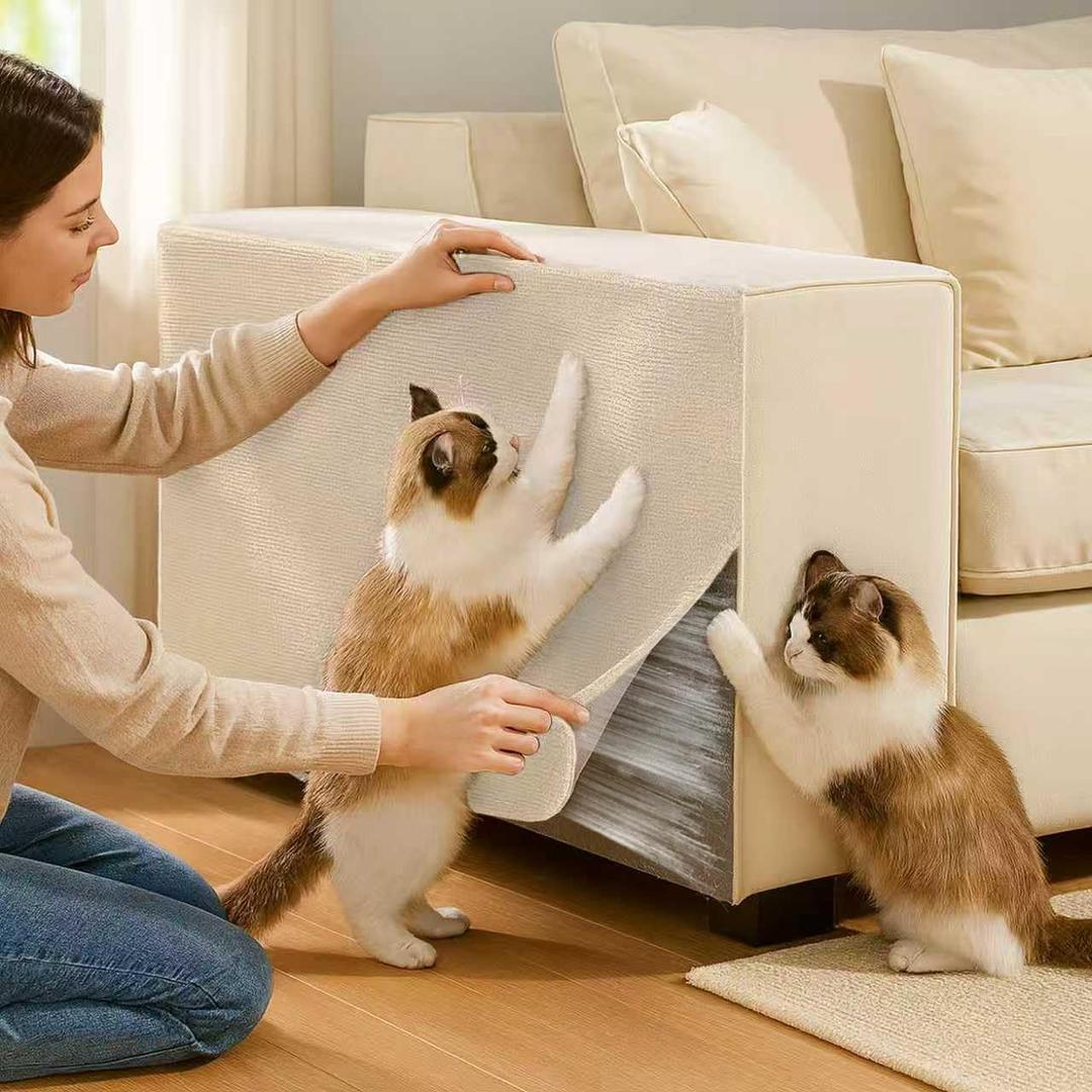 Couch Cat Scratch Protector 78.7"x15.8" Adhesive Cat Scratch Pad, Cuttable Furniture Protector for Sofa Arms, Sides, Chair Backs & Bed Edges, Beige