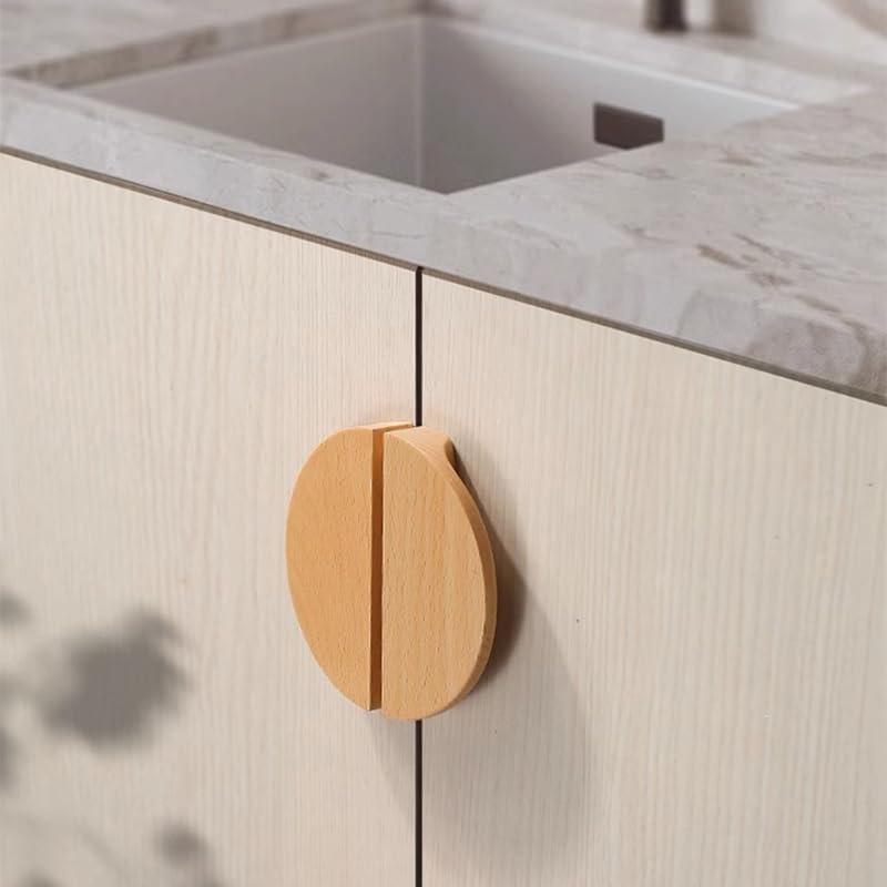 4 Pack Semicircle Wood Cabinet Handles Kitchen Cabinet Knobs with Vintage Cupboard Drawers Hardware Dresser Drawer Handles (4.7 Inch Length,2.52 Inch Hole Center) (4, Beechwood)