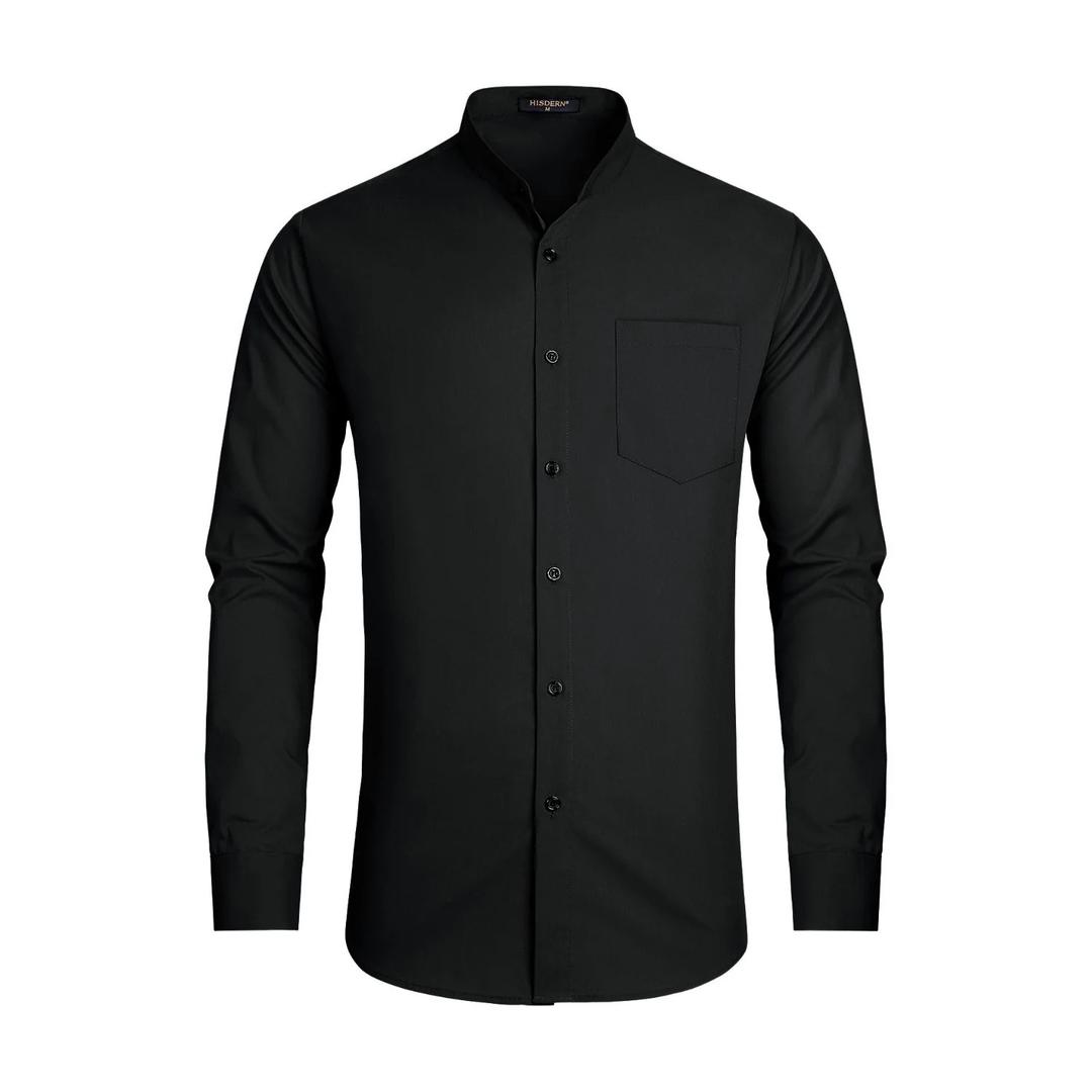 Hisdern Men's Black Grandad Collar Shirt Wedding Regular Fit with Pocket, Size XL