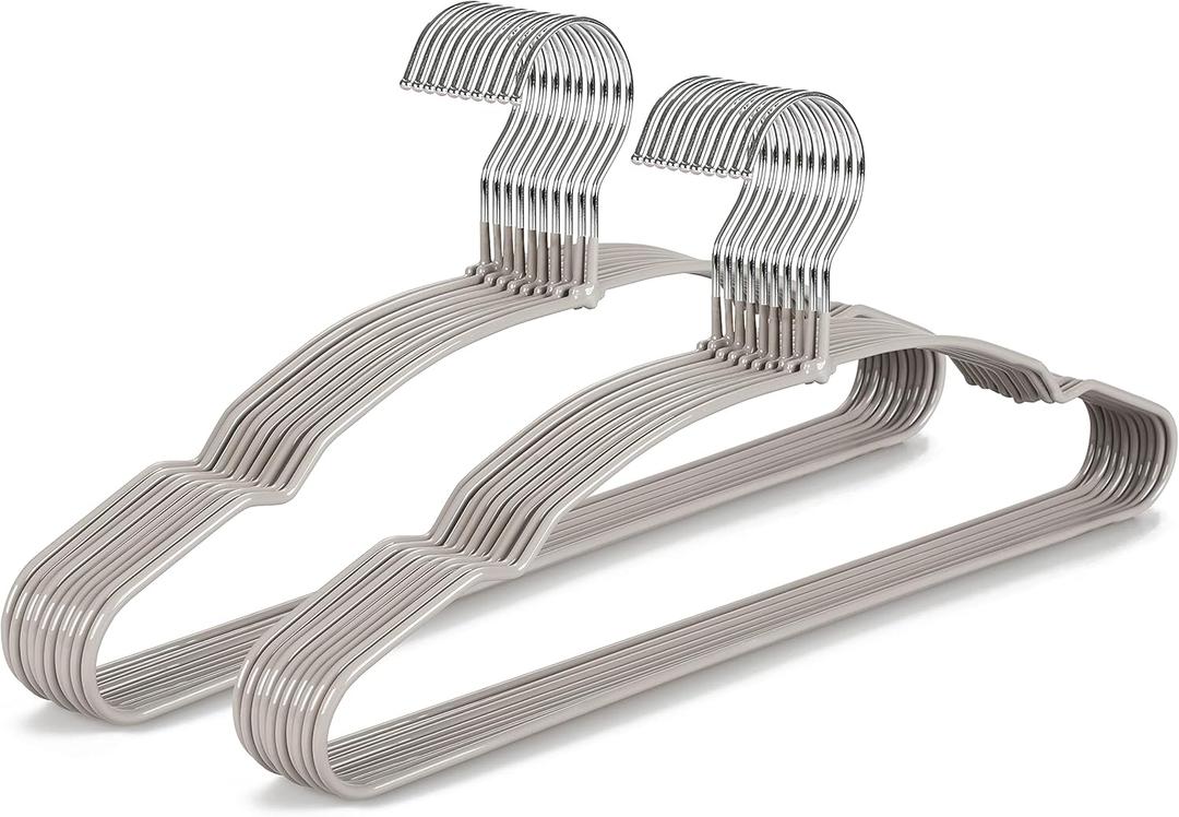 TOPIA HANGER Metal Hangers 20 Pack, Non Slip Clothes Hangers Space Saving, Heavy Duty Rubber Coated Wire Hanger for Coat, Shirt, Dress, Pants-Grey, CT12G (Adult)