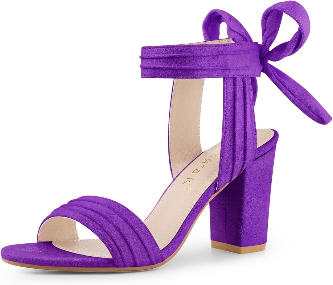 Allegra K Women Open Toe Ankle Tie Back Chunky Heel Sandals (Purple, 12)