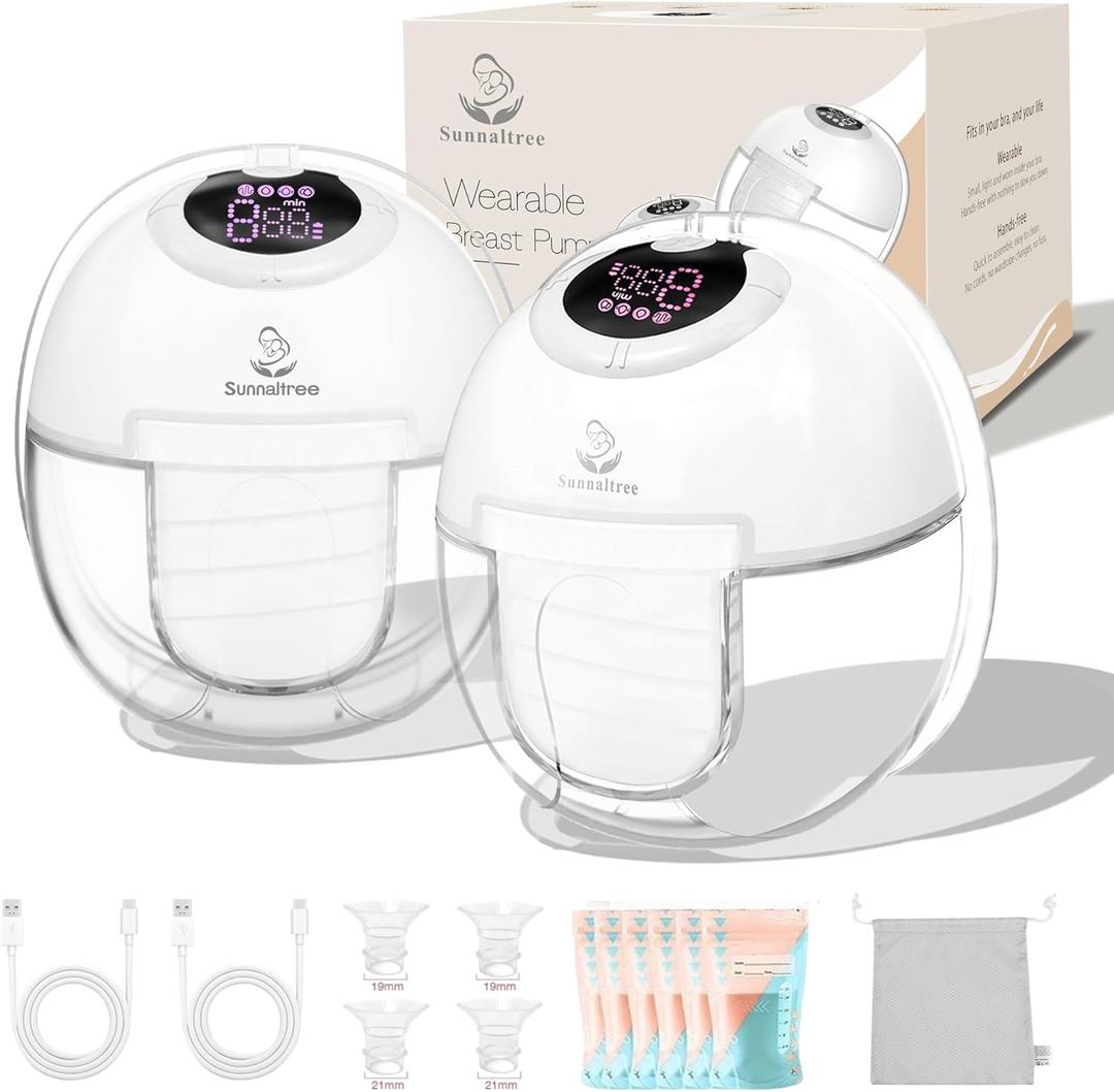 Hands Free Breast Pump S32,Double Wearable Breast Pump,Wearable Breastfeeding Pump with 4 Modes,9 Levels,Painless Low Noise Touch Screen,19/21/24mm Insert/Flange,2 Pack White
