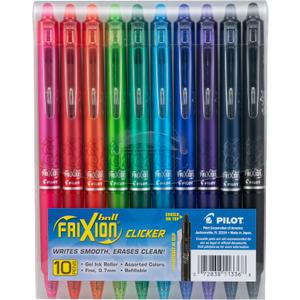 Pilot FriXion Clicker Erasable, Refillable & Retractable Gel Ink Pens Fine Point 0.7mm, Erasable Pens, Assorted Color Inks, 10-Pack Pouch