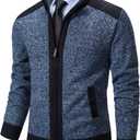 Msmsse Men's Knitted Cardigan Sweaters Jacket Full Zip Sweater Coat Blue Grey US XL (Blue, XL)