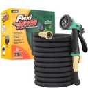 Flexi Hose with 8 Function Nozzle, 75FT - Lightweight Expandable Garden Hose, No-Kink Flexibility, 3/4 Inch Solid Brass Fittings and Double Latex Core - Black and Green