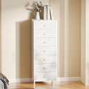 Furnulem White Tall Dresser for Bedroom with 7 Drawers, Vertical Chest of Drawer in Closet, Nightstand Storage Tower Unit Organizer with Fabric Bins for Dorm,Living Room,Entryway,Hallyway
