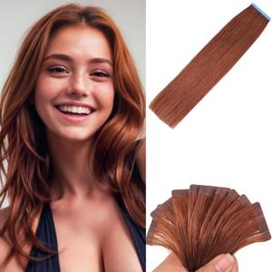 Auburn Tape in Hair Extensions Human Hair 16 Inch Invisible Straight Tape in Remy Human Hair Extensions for Women (16 Inch-20pcs-30 Gram)
