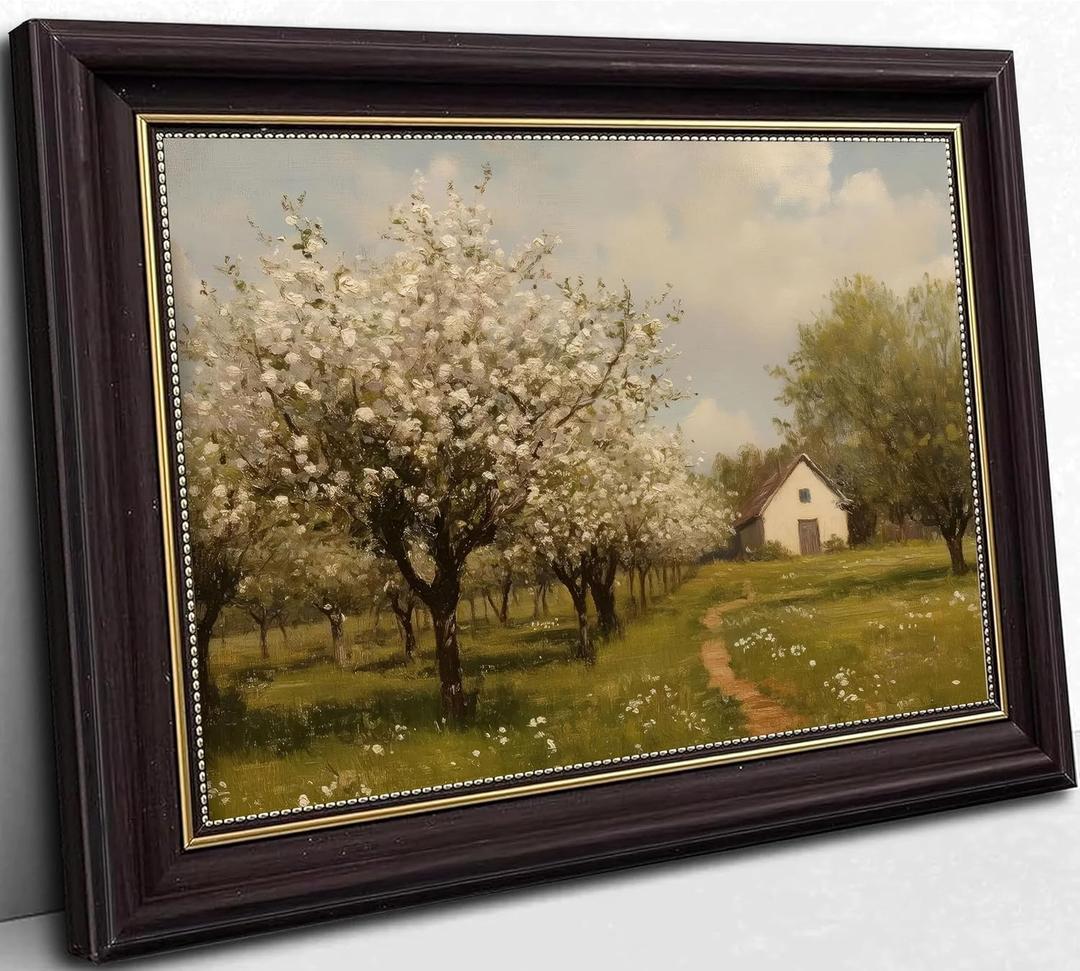 Framed Farmhouse Landscape Canvas Wall Art Vintage French Country Spring Natural Scenery Paintings Pictures Wall Decor Posters Printed Artwork Home Decoration